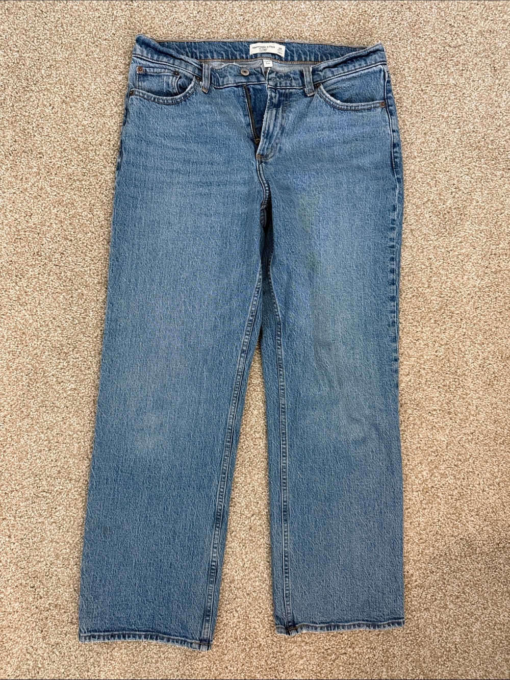 Abercrombie & Fitch Womenās Mid Blue Baggy Low Rise Curve Love Jeans